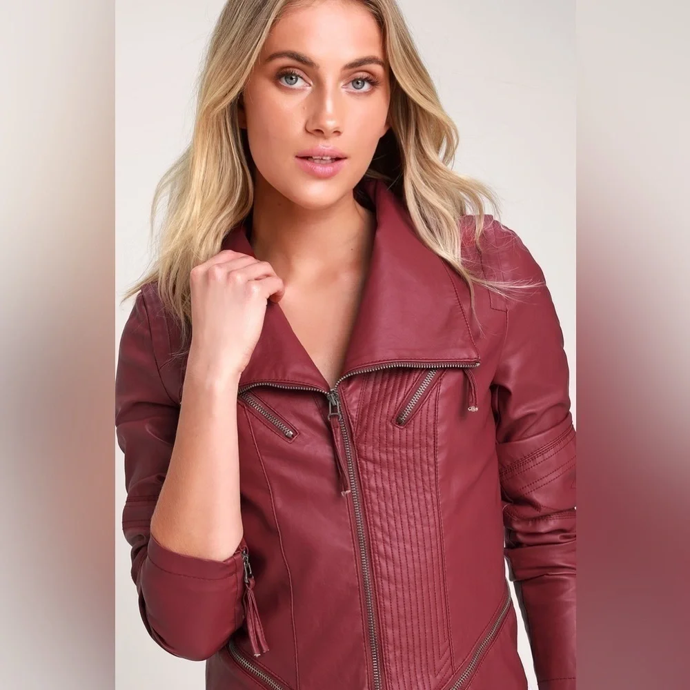 LULU’S Up On A Tuesday Burgundy Vegan Leather Jacket